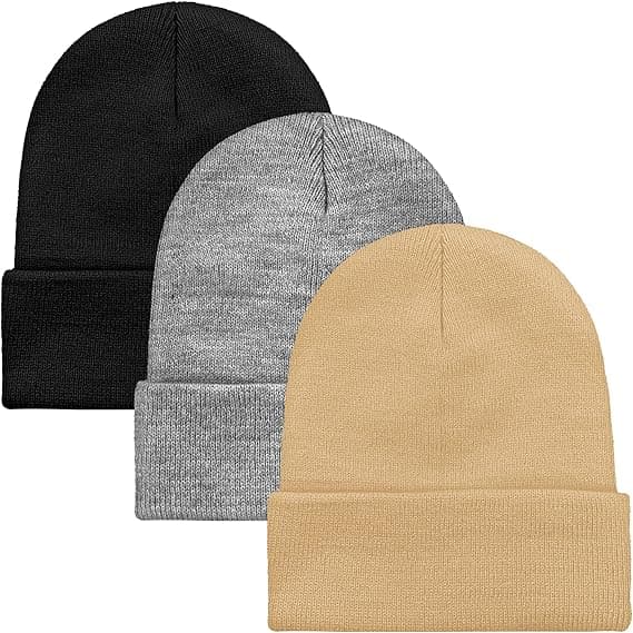 Cooraby 3 Pack Unisex Winter Skull Cap Beanies Knitted Cuff Hats Caps Roll-up Edge Beanie Hats for Men Women Outdoors